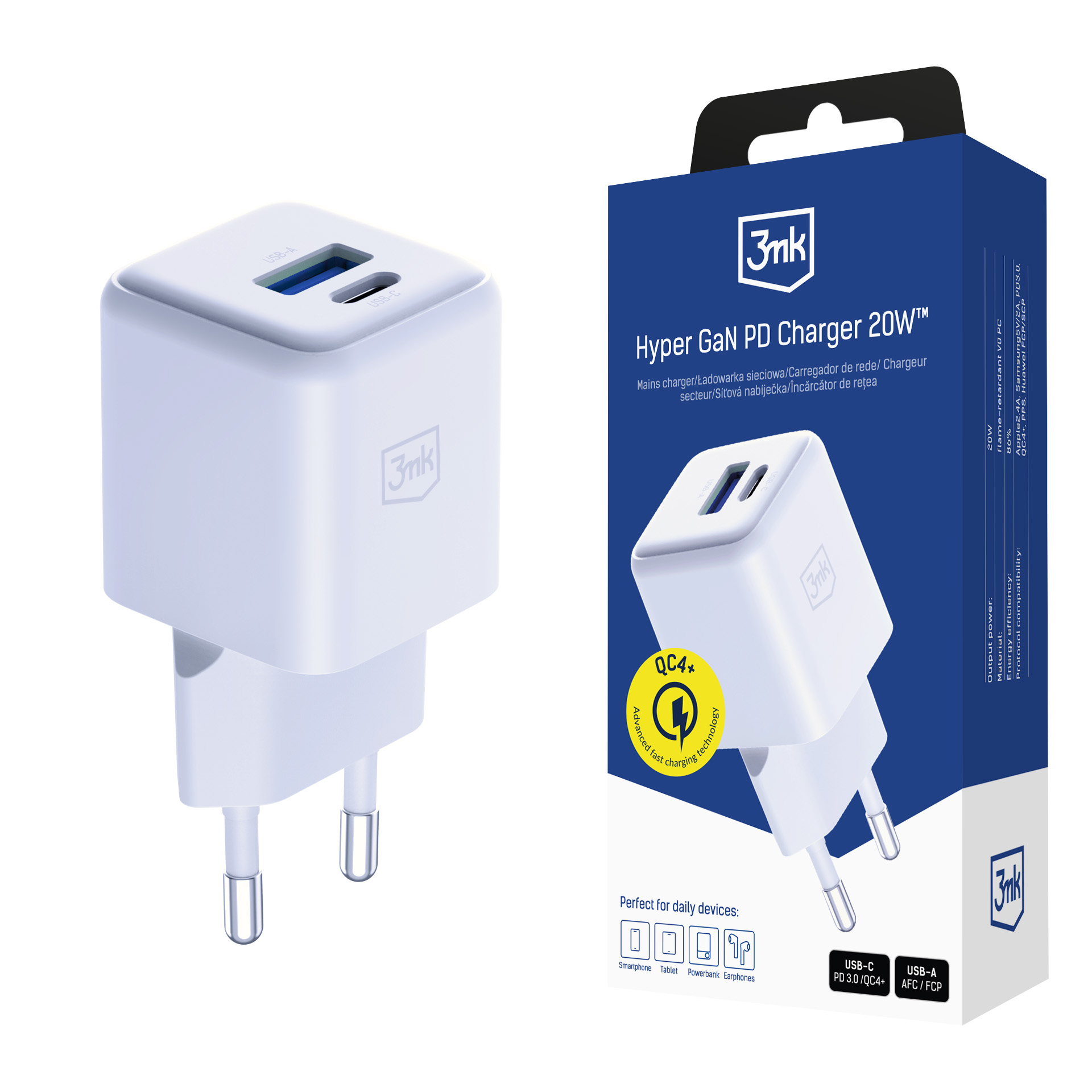 Nabíječka 3mk Hyper GaN Charger 20W QC4+ PD PPS USB-C USB-A