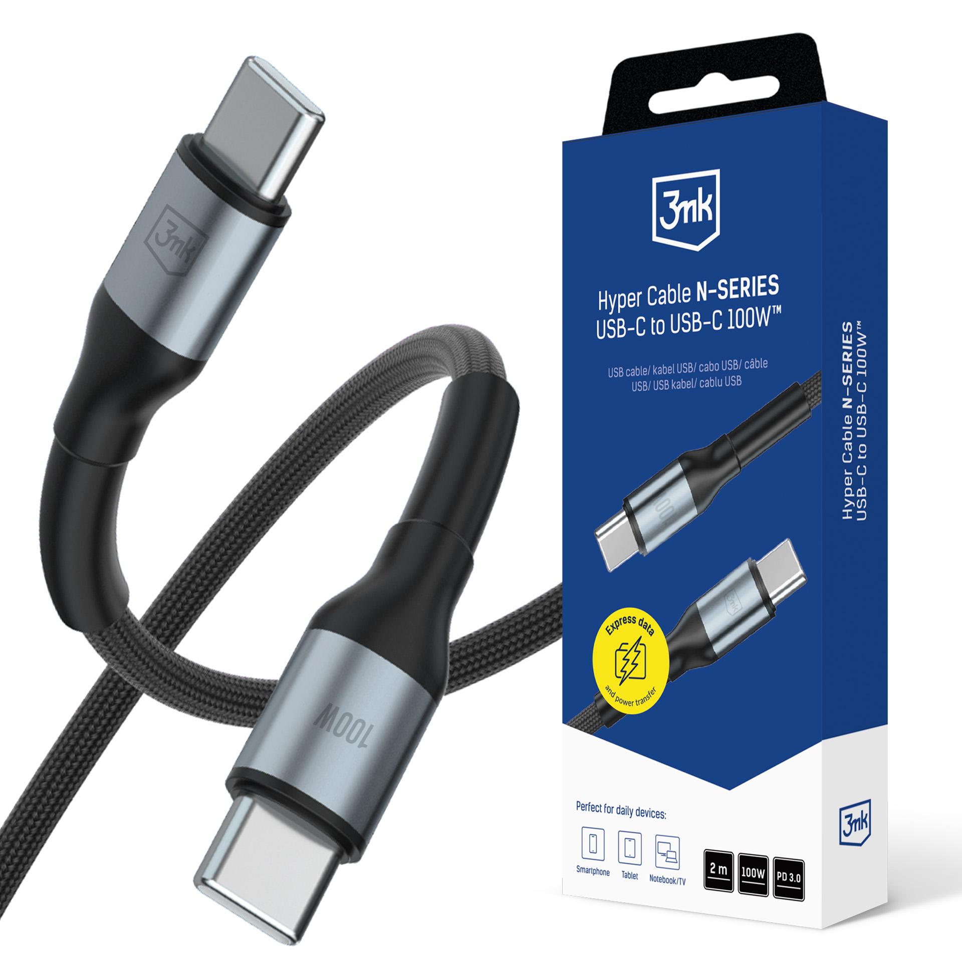 Kabel 2m 100W 20V/5A 3mk Hyper Cable N-SERIES USB-C to USB-C 100W™ Black