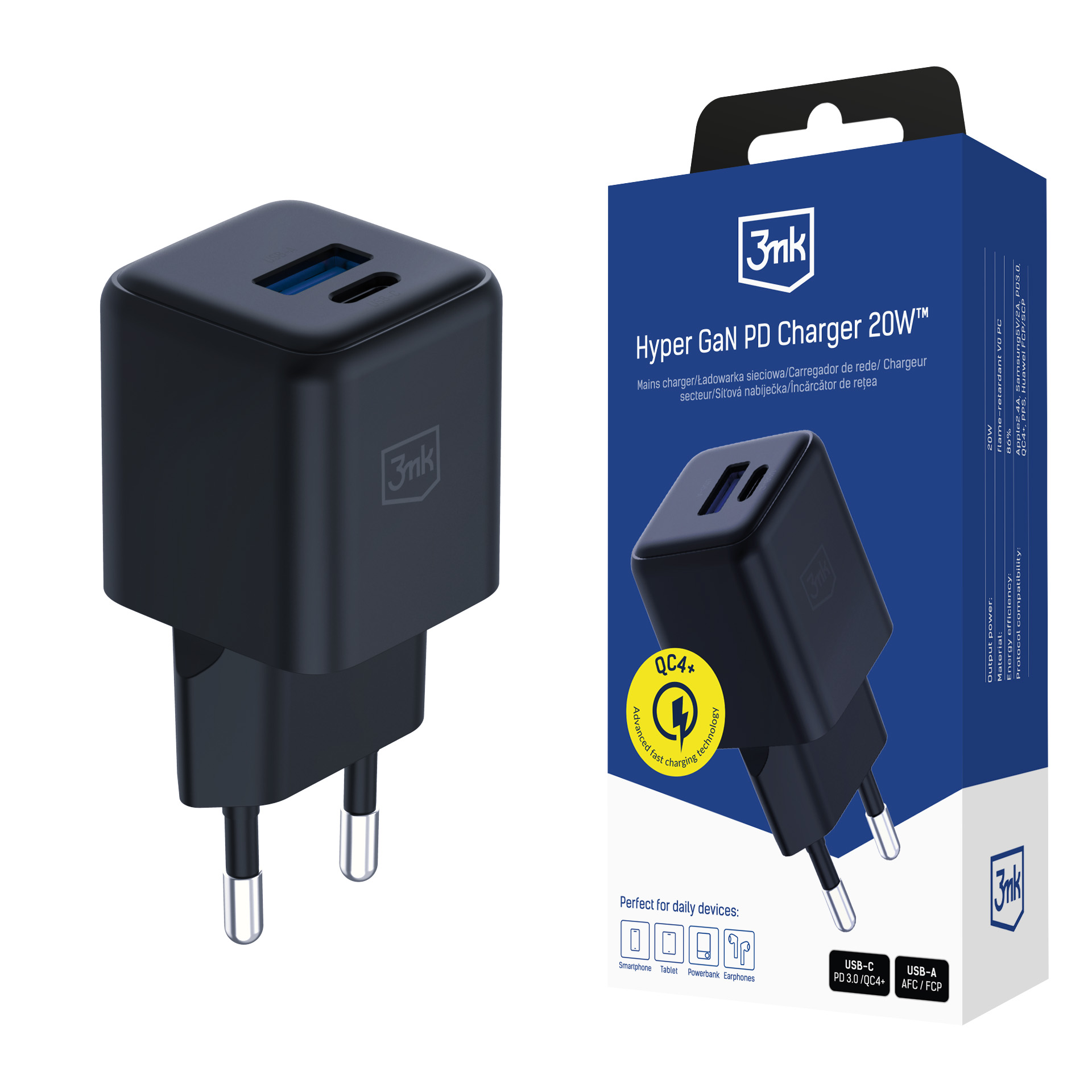 Nabíječka 3mk Hyper GaN Charger 20W QC4+ PD PPS USB-C USB-A