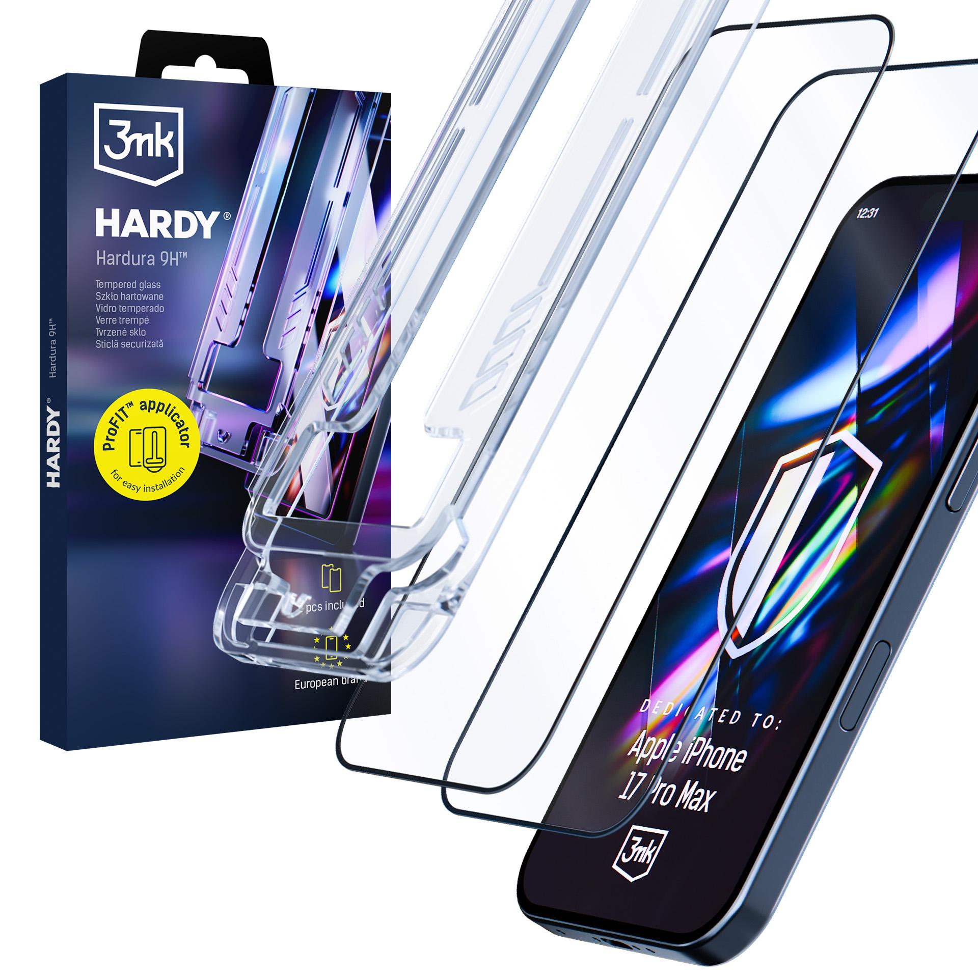 2× Tvrzené sklo s aplikátorem pro Apple iPhone 17 Pro Max - 3mk HARDY® Hardura 9H™
