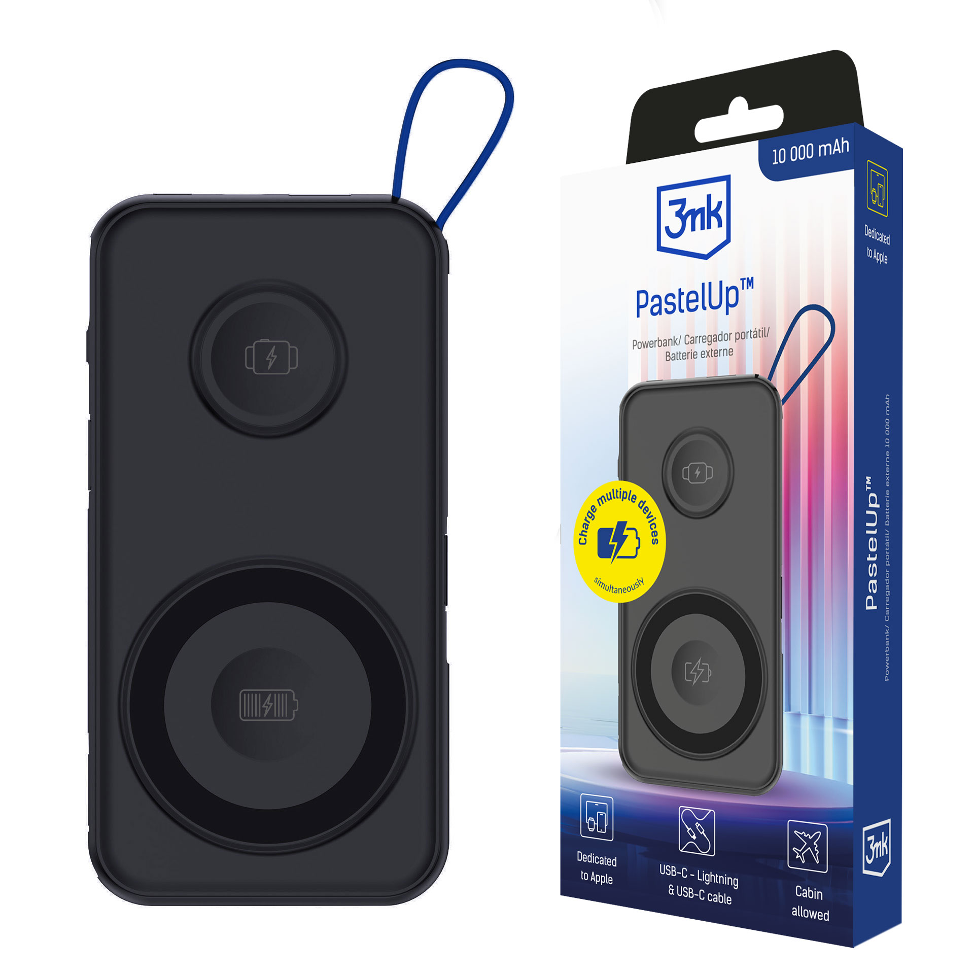 Powerbanka 3mk PastelUp 10 000 mAh 22,5 W MagSafe QI USB-A USB-C Lightning Růžová
