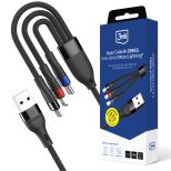 Kabel 1.2m 18W 9V/2A 3mk Hyper Cable N-SERIES 3-in-1 A to C/Micro/Lightning™ Black