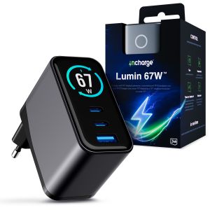 Síťová nabíječka s TFT displejem QC 4+ PPS USB-C USB-A 3mk incharge® Lumin 67W™
