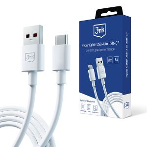 Kabel USB-A to C 60W 3A 1,2m - 3mk Hyper Cable White