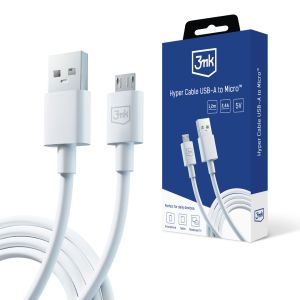 Kabel USB-A na Micro 12W 2.4A 1.2m - 3mk Hyper Cable White