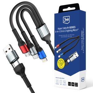 Kabel 1.2m 18W 9V/2A QC 3.0 Hyper Cable N-SERIES 6-in-1 C/A to C/Lighting/Micro™ Black