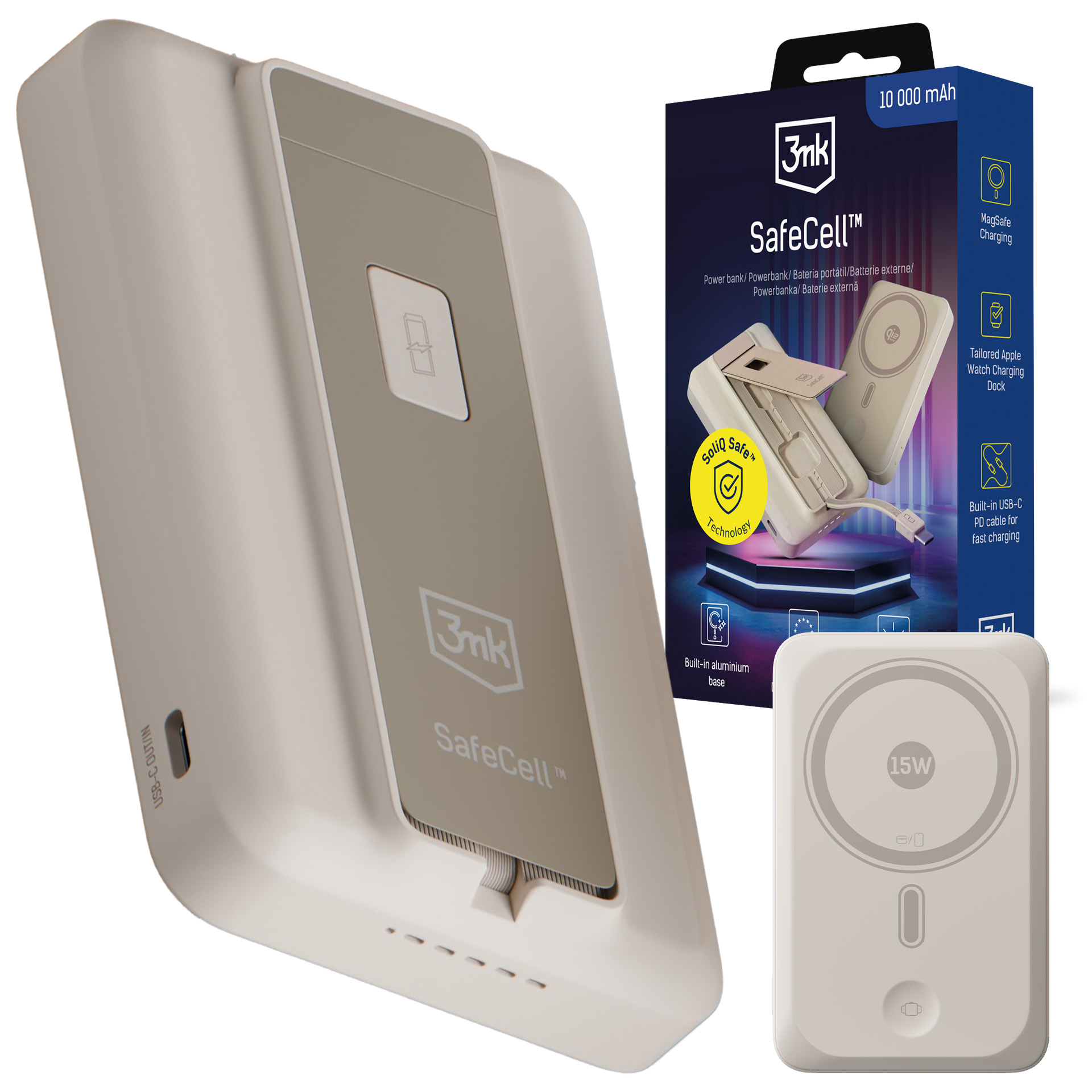 Powerbank 10 000 mAh s MagSafe USB-C PD 3mk SafeCell™ Beige