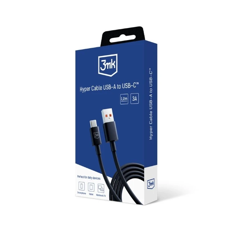 Packshot 3mk Hyper Cable USB-A na USB-C™ Černý