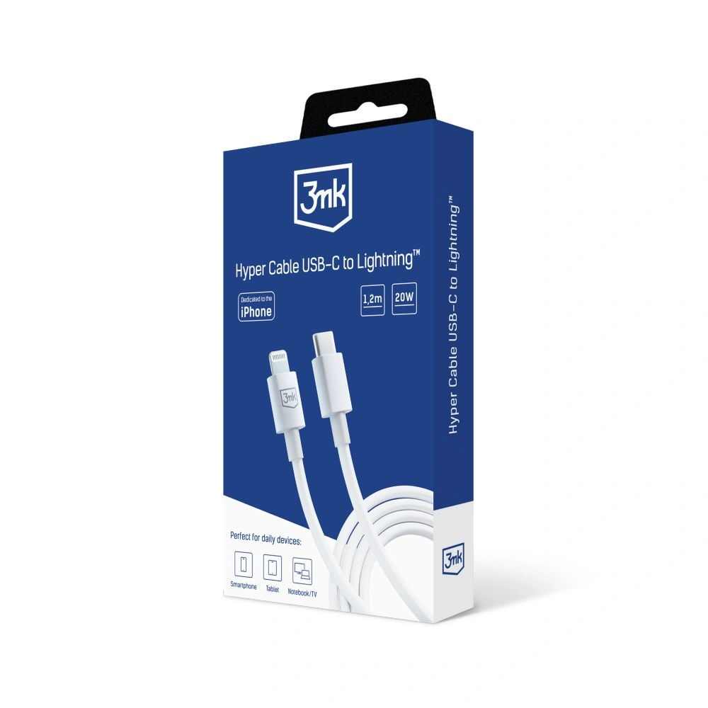 Packshot 3mk Hyper Cable USB-C to Lightning™ Bílá