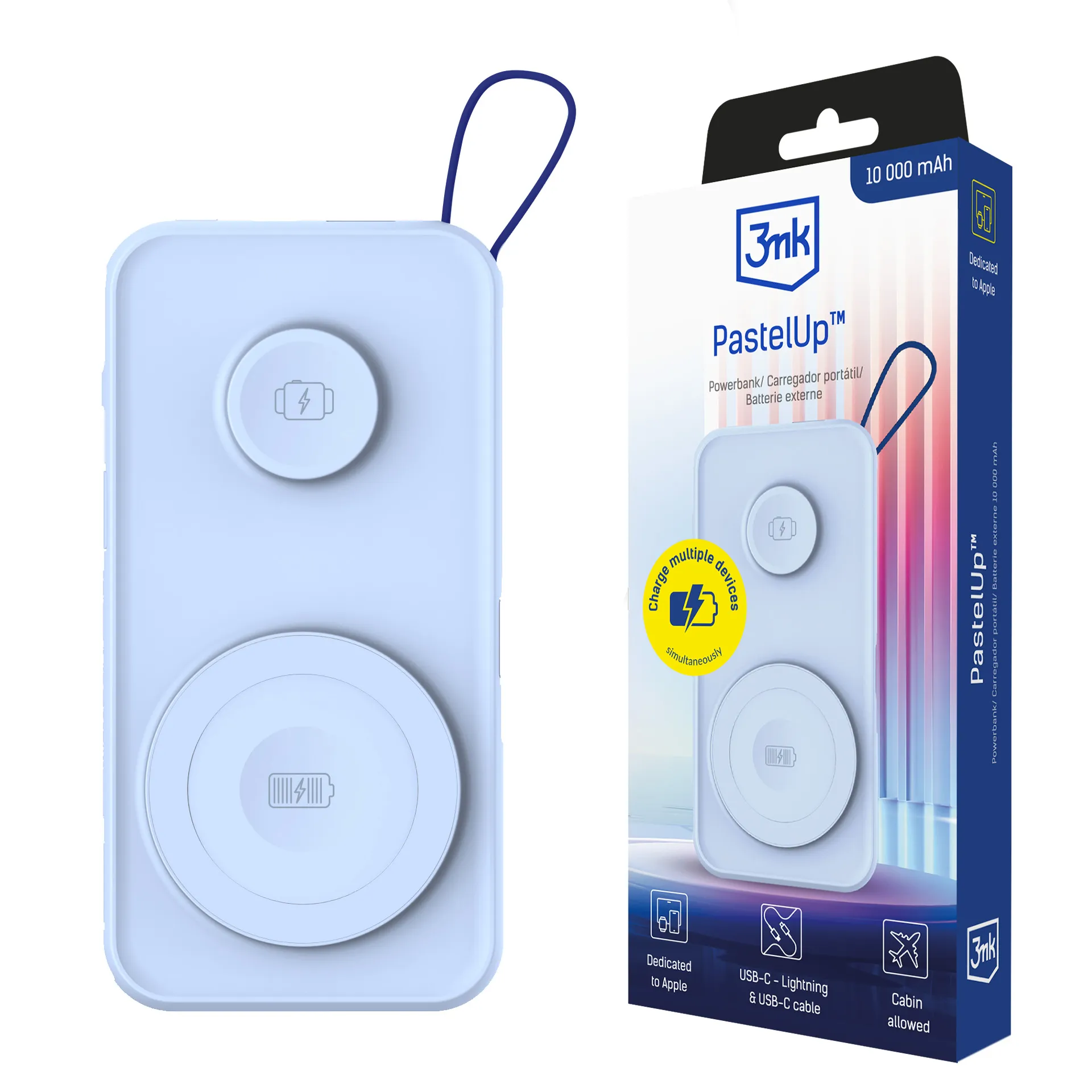 Powerbanka 3mk PastelUp 10 000 mAh 22,5 W MagSafe QI USB-A USB-C Lightning Růžová
