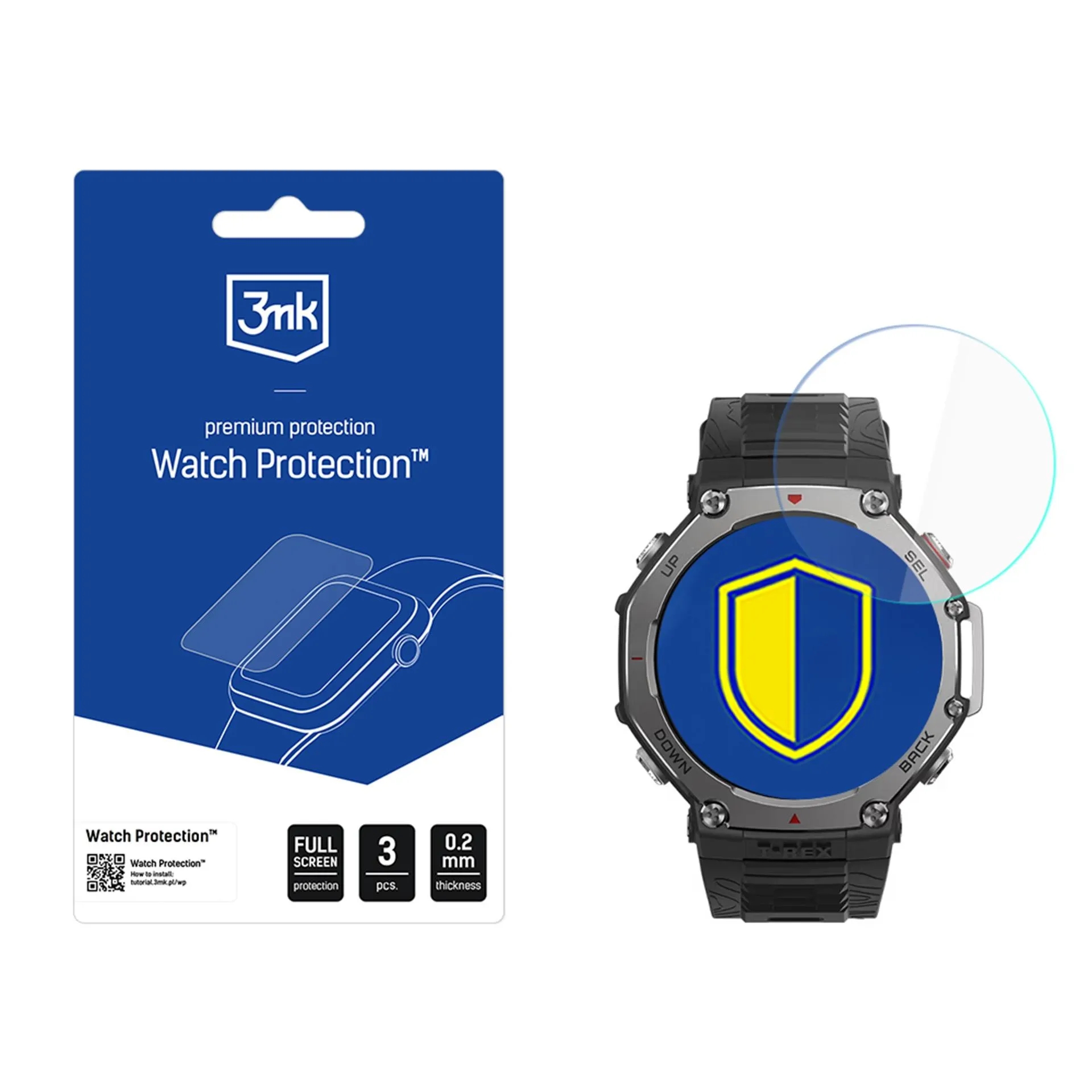 Ochranné sklo na displej chytrých hodinek Amazfit T-Rex 3 - 3mk Watch Protection