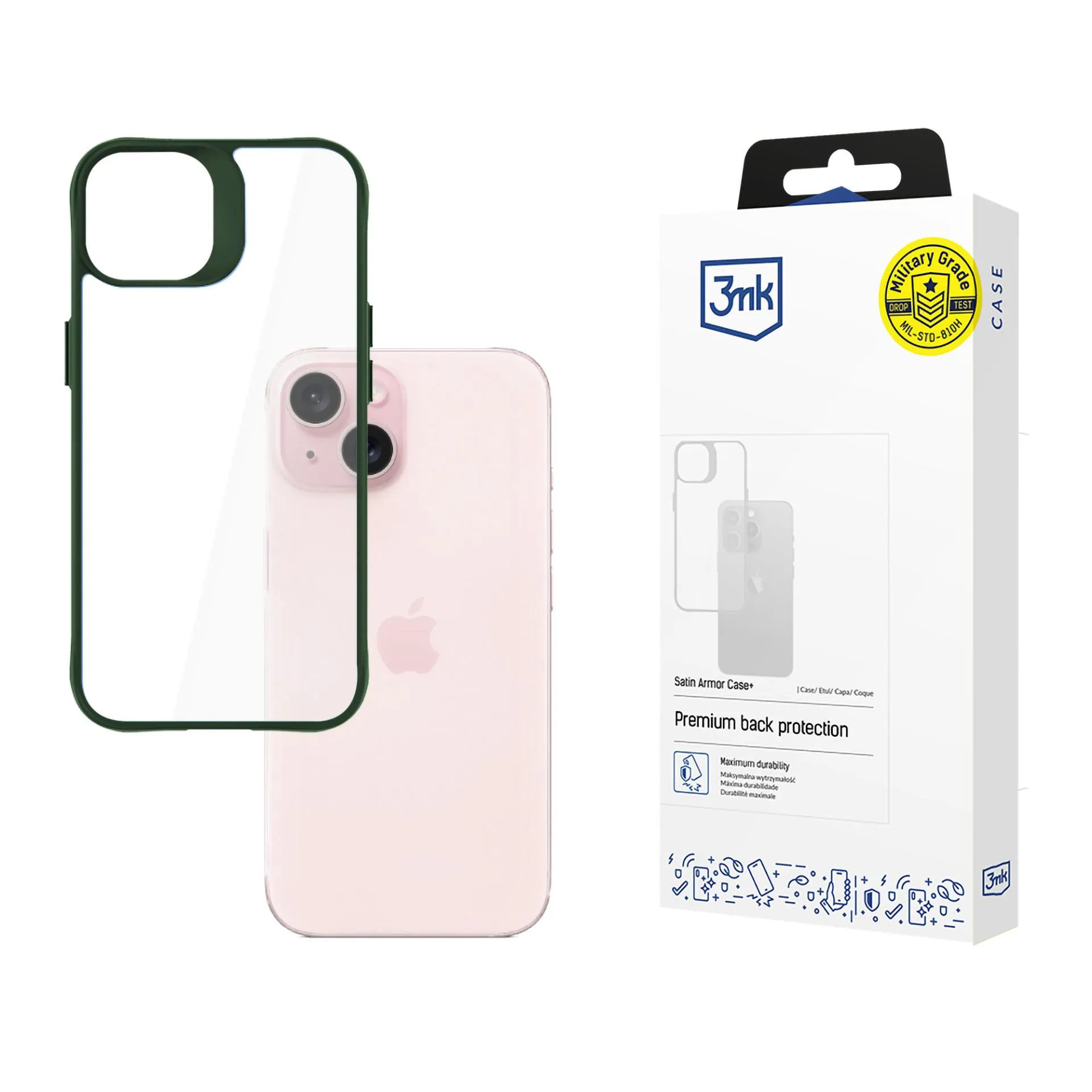 Pouzdro na Apple iPhone 15 - 3mk Satin Armor Case+ Zelené