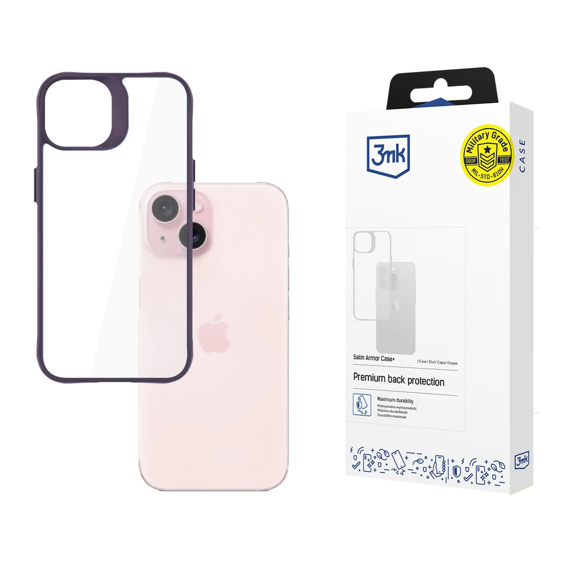 Pouzdro na Apple iPhone 15 - 3mk Satin Armor Case+ Purple
