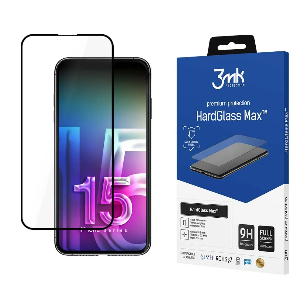 Vyztužené tvrzené sklo na Apple iPhone 15 Plus - 3mk HardGlass Max