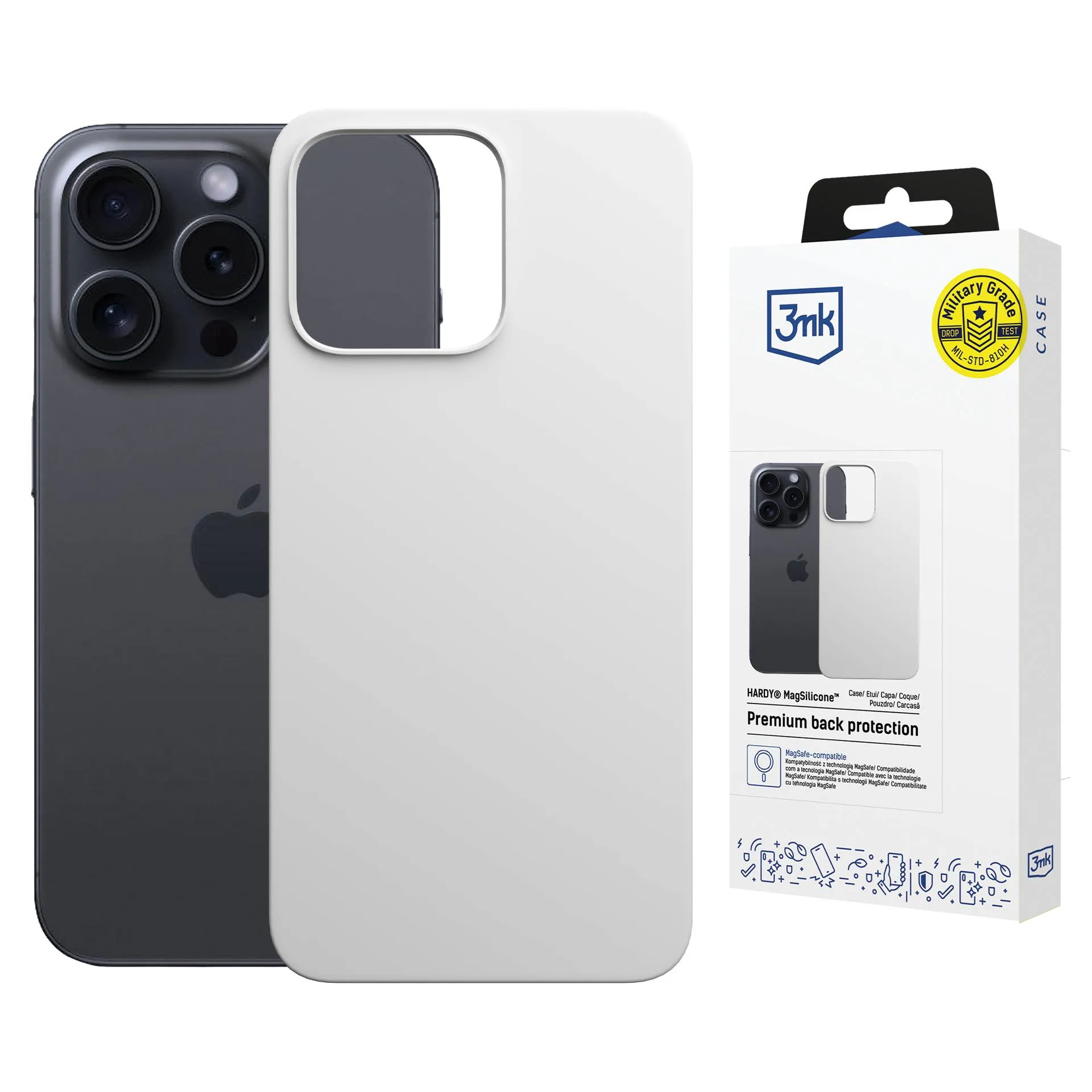 Pouzdro na Apple iPhone 15 Pro - 3mk Hardy MagSilicone Stříbrno-Bílé