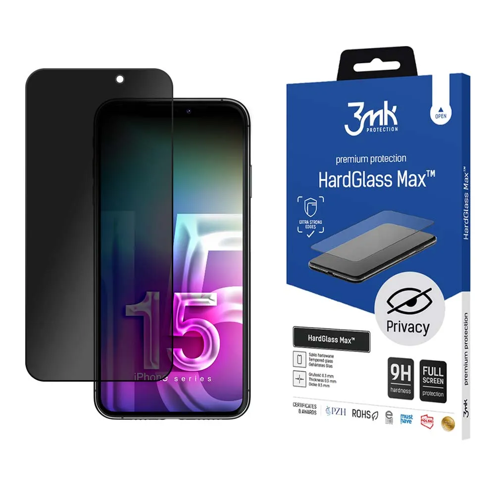 Sklo na ochranu soukromí pro Apple iPhone 15 Pro Max - 3mk HardGlass Max Privacy