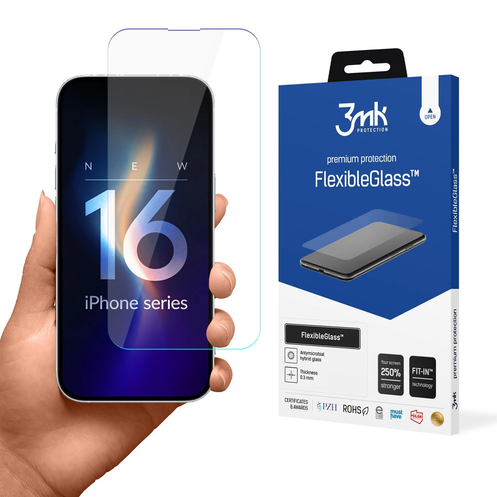 Nerozbitné hybridní sklo na Apple iPhone 16 Plus - 3mk FlexibleGlass™